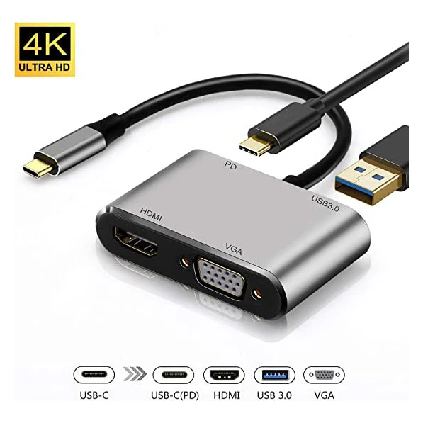 Fast Asia Adapter-konvertor TIP C na HDMI 4K+VGA+1xUSB 3.0+TIP C