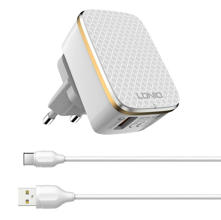 LDNIO A1204Q (78910) kućni punjač USB 3.0 5V 2.4A sa Tip C kablom beli