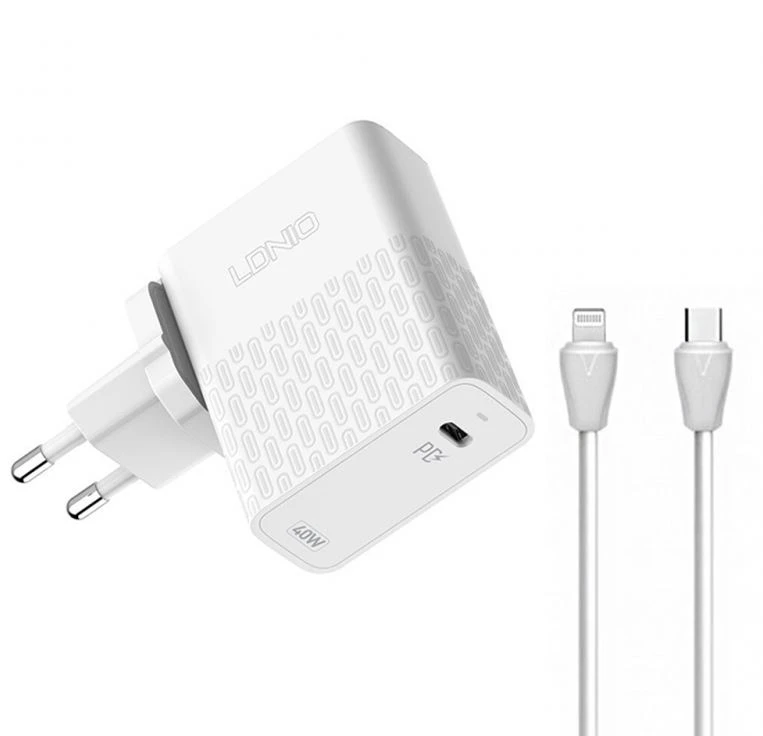 LDNIO A1405C (92216) kućni punjač USB 3.0 40W sa kablom Tip C (muški) na lightning (muški) beli