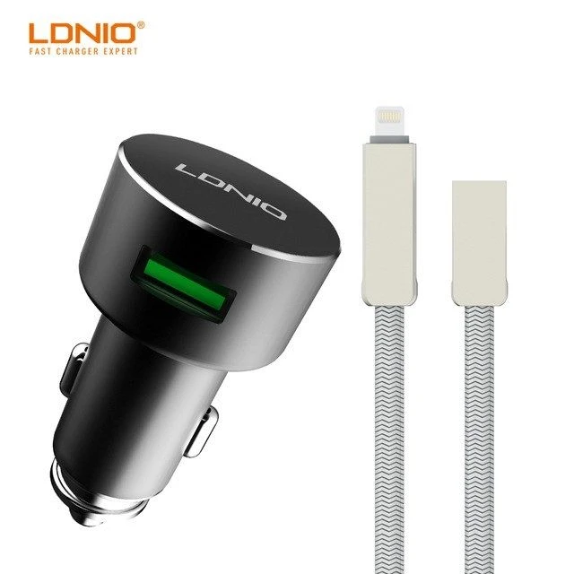 LDNIO C308 dual auto punjač sa iPhone 6/6S kablom crni