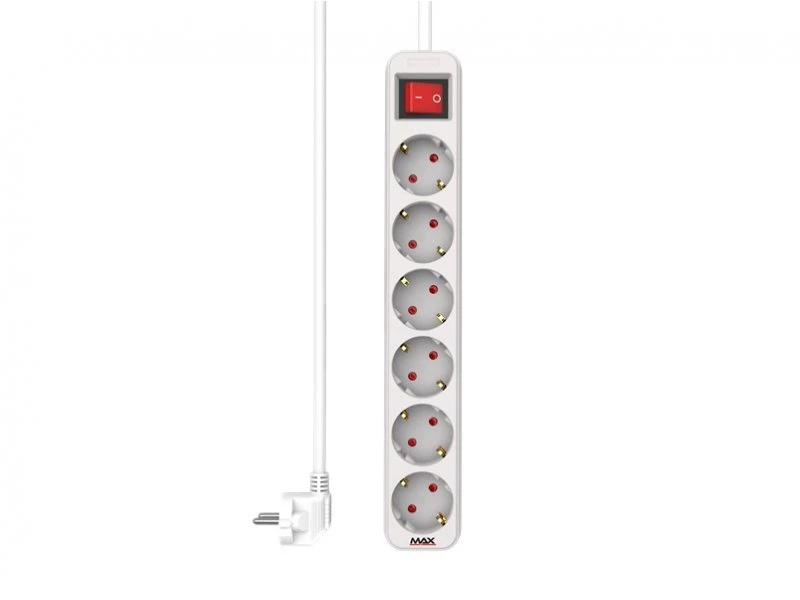 Max MPS-106S-5M Beli produžni kabal sa prekidačem 6 utičnica 16a 3680W 5m