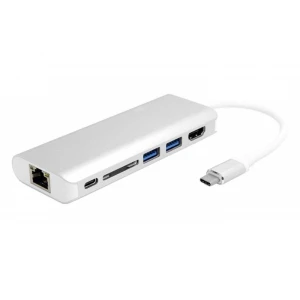 Red adapter USB 3.0 tip C (Muški) na 2x USB 3.0 (Ženski),HDMI (Ženski),RJ-45 (Ženski),USB tip C (Ženski) siva