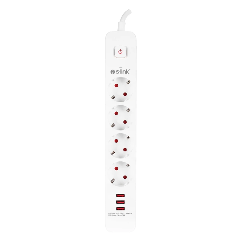 S-link SPG403U beli produžni kabl sa prenaponskom zaštitom 4 utičnice+3xUSB 1.5m