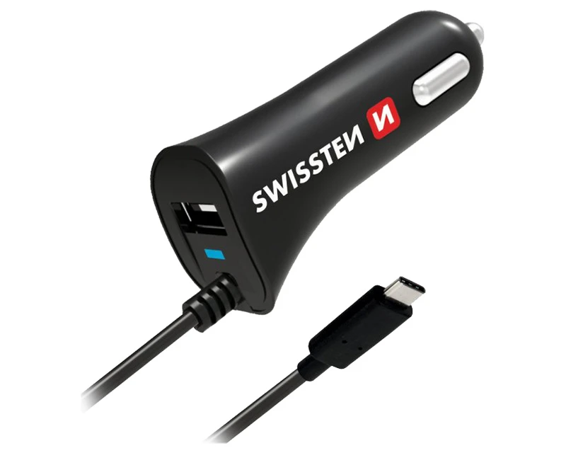 Swissten crni auto punjač za telefon sa kablom USB C