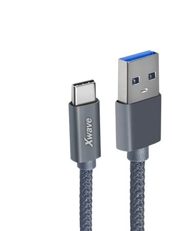 Xwave kabl za punjač USB A 3.0 (muški) na USB C 3.1 (muški) 1.2m tamno sivi upleteni