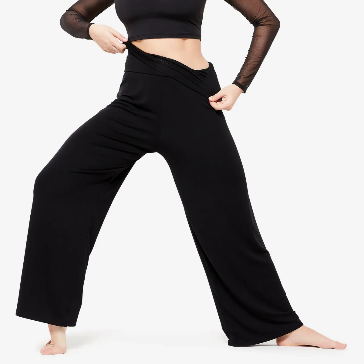 Crne ženske široke pantalone za moderni ples