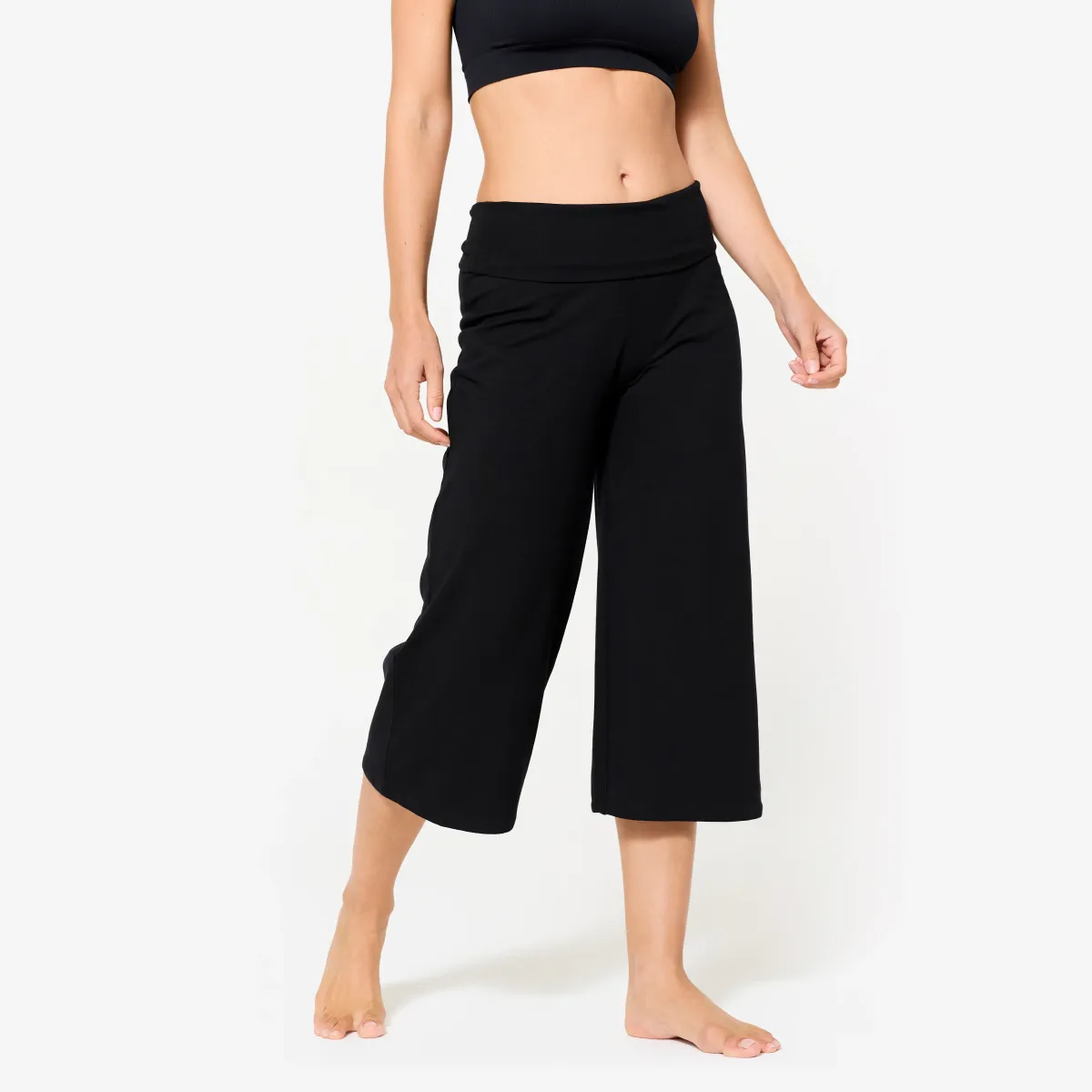 Crne ženske pantalone s visokim strukom za jogu