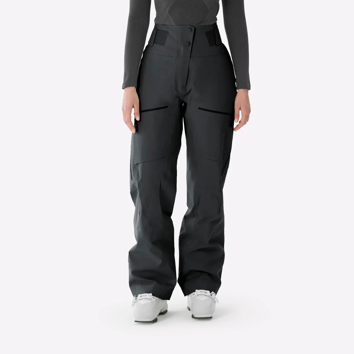 Crne ženske tople i prozračne pantalone za skijanje i snoubording FR500