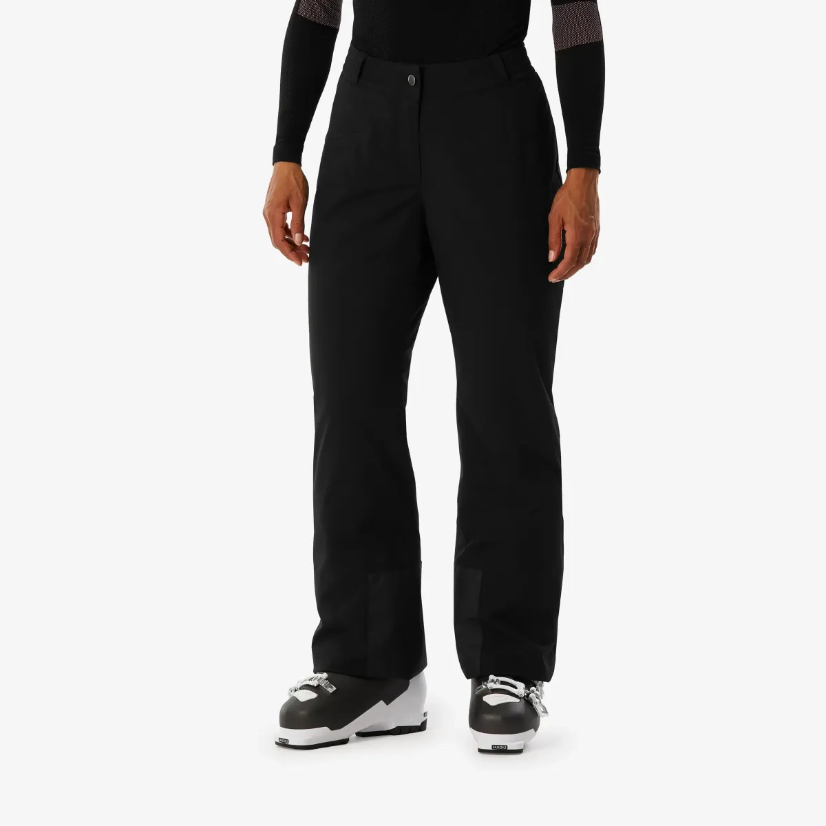 Crne ženske tople i udobne pantalone za skijanje i snoubording, Ski 100