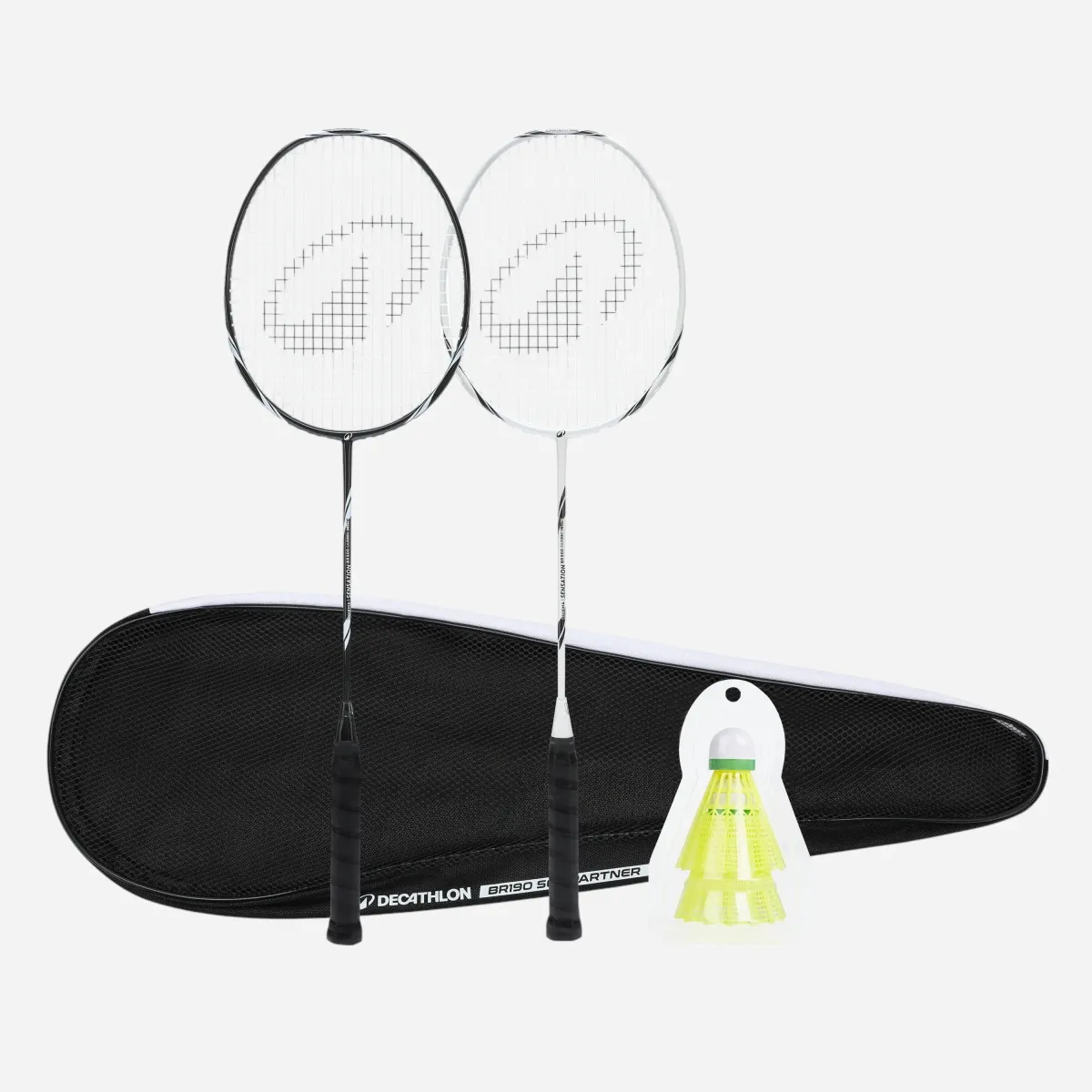 Crno-beli reket za badminton za odrasle SENSATION 500 SET