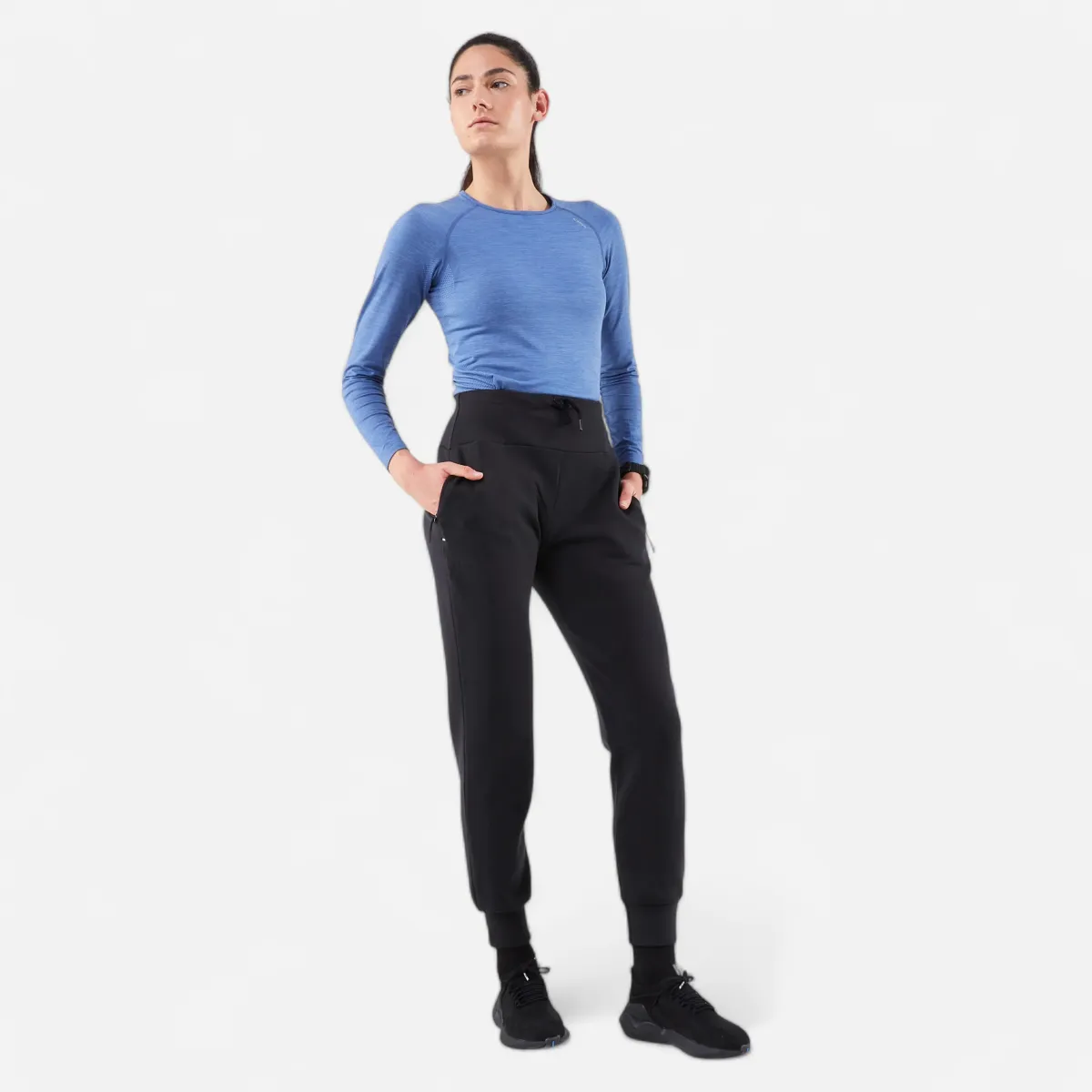 Ženske tople pantalone za trčanje-KIPRUN RUN 500 Warm-crne