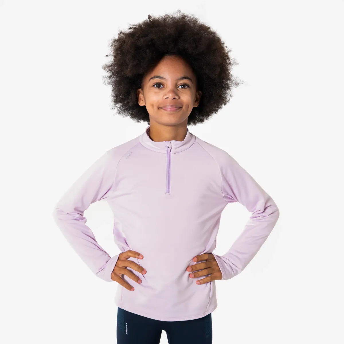 Ljubičasta dečja majica dugih rukava za trčanje KIPRUN WARM 100