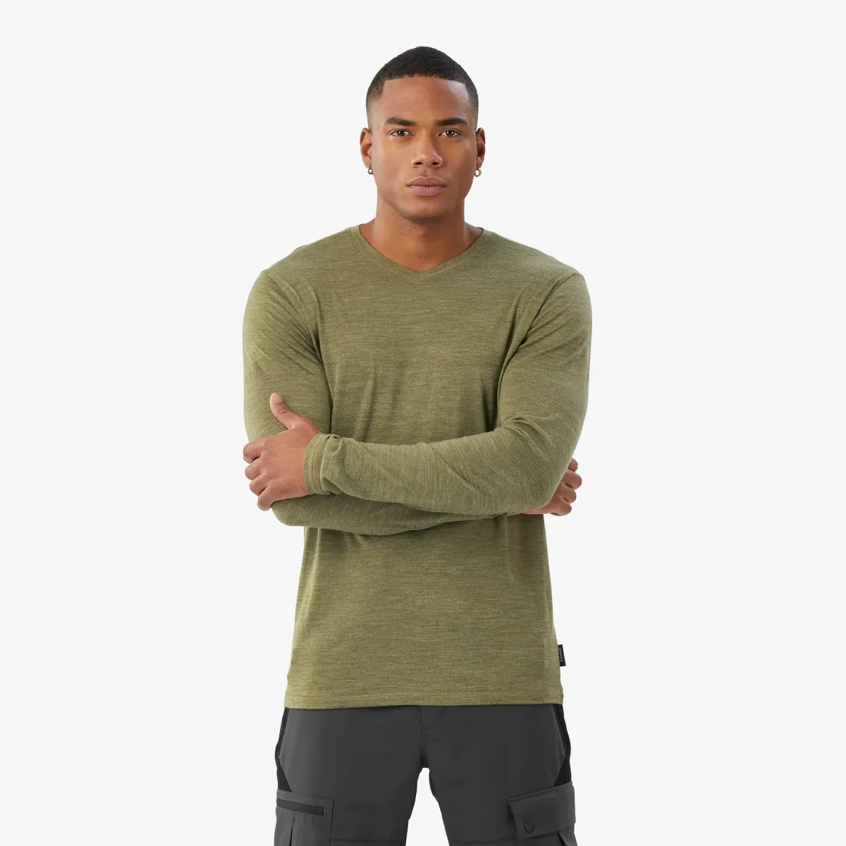 Majica dugih rukava za treking od merino vune muška, Merino Fresh - zelena