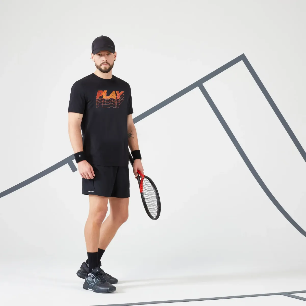 MAJICA KRATKIH RUKAVA ZA TENIS SOFT CRNO-CRVENA
