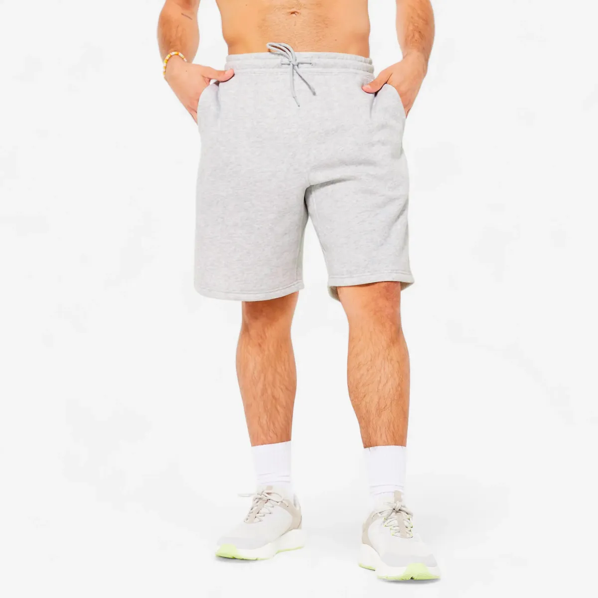 Muški šorts za fitnes od flisa sa džepovima - sivi