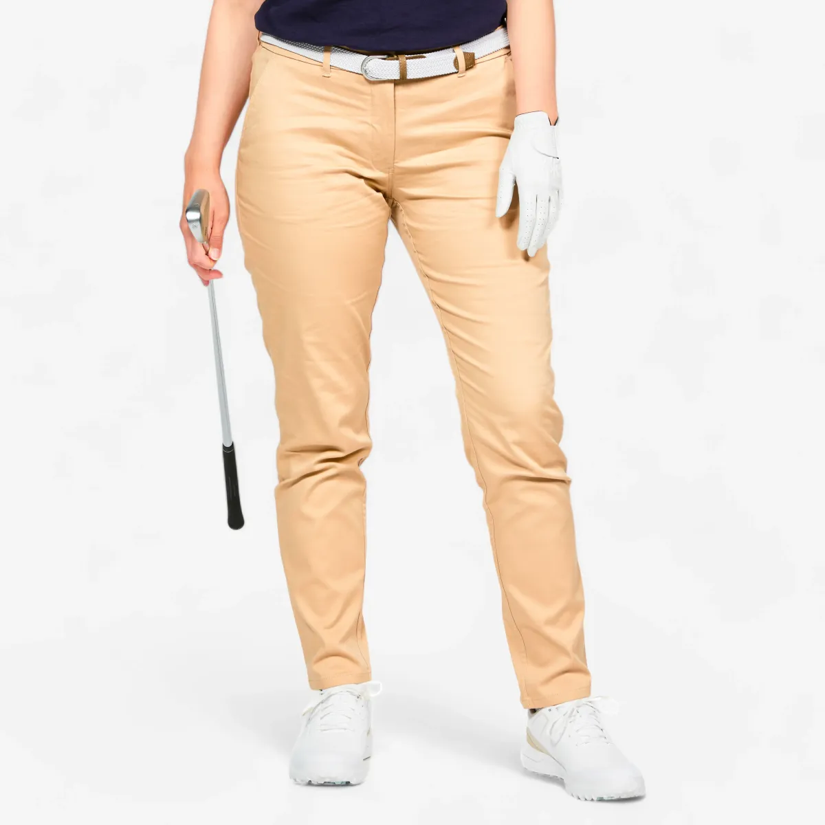 PANTALONE ZA GOLF MW500 ŽENSKE PAMUČNE - BEŽ