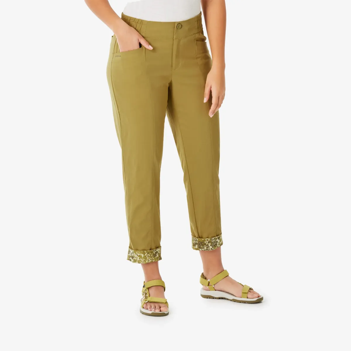 Pantalone za planinarenje NH500 lanene ženske- zelene