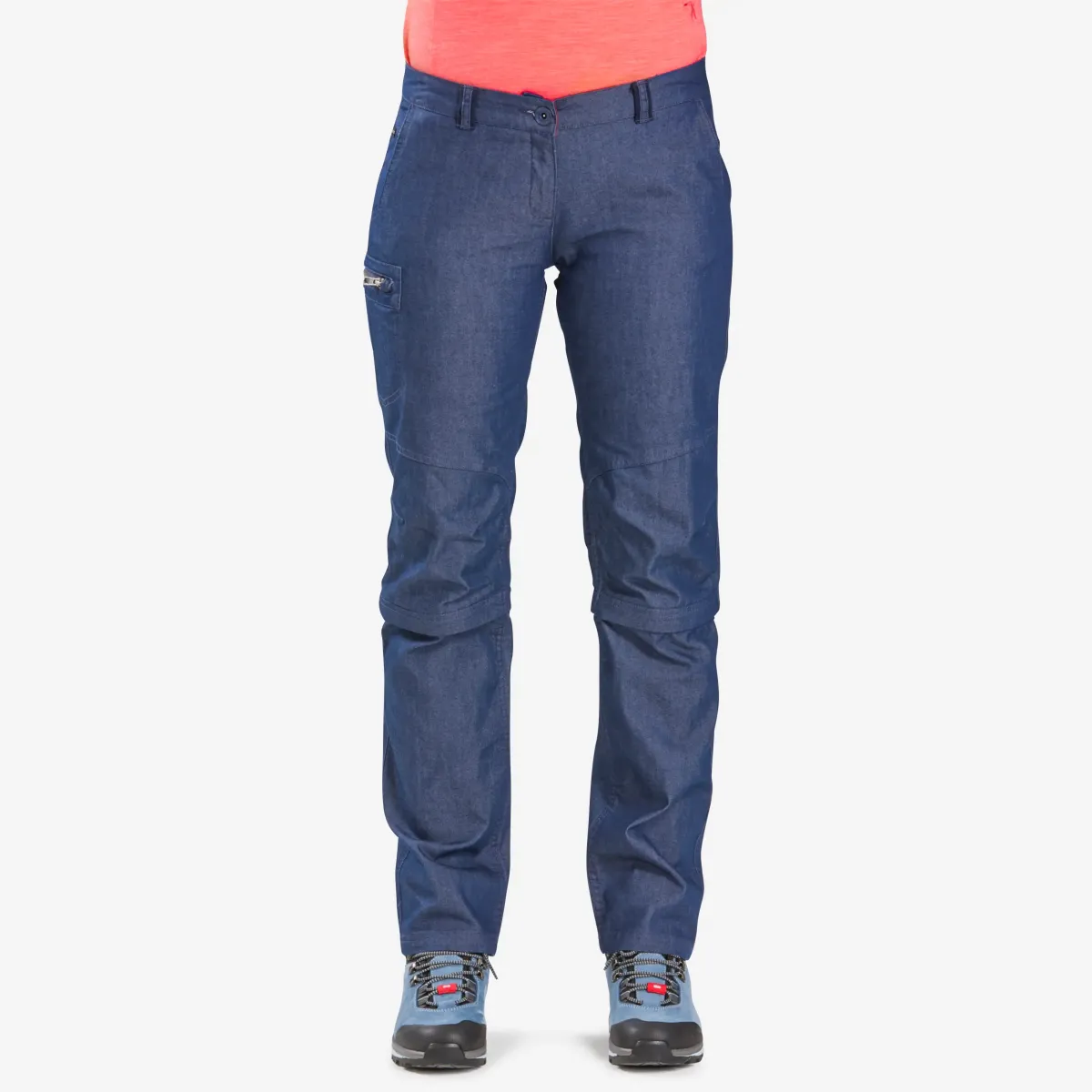 PANTALONE ZA TREKING TRAVEL 100 S RAJSFERŠLUSOM ŽENSKE - DENIM PLAVE