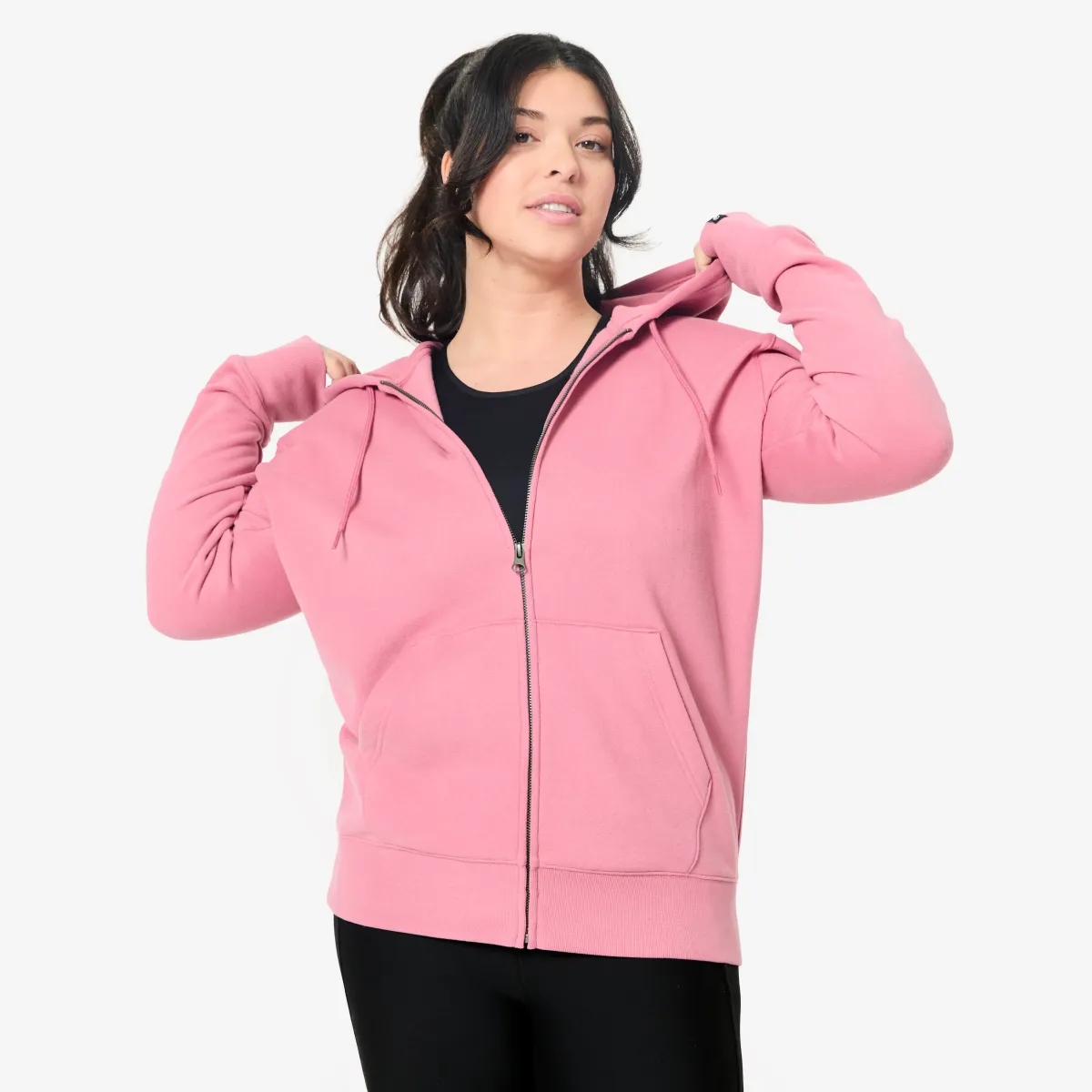 Roze ženski duks s kapuljačom za fitnes ESSENTIALS