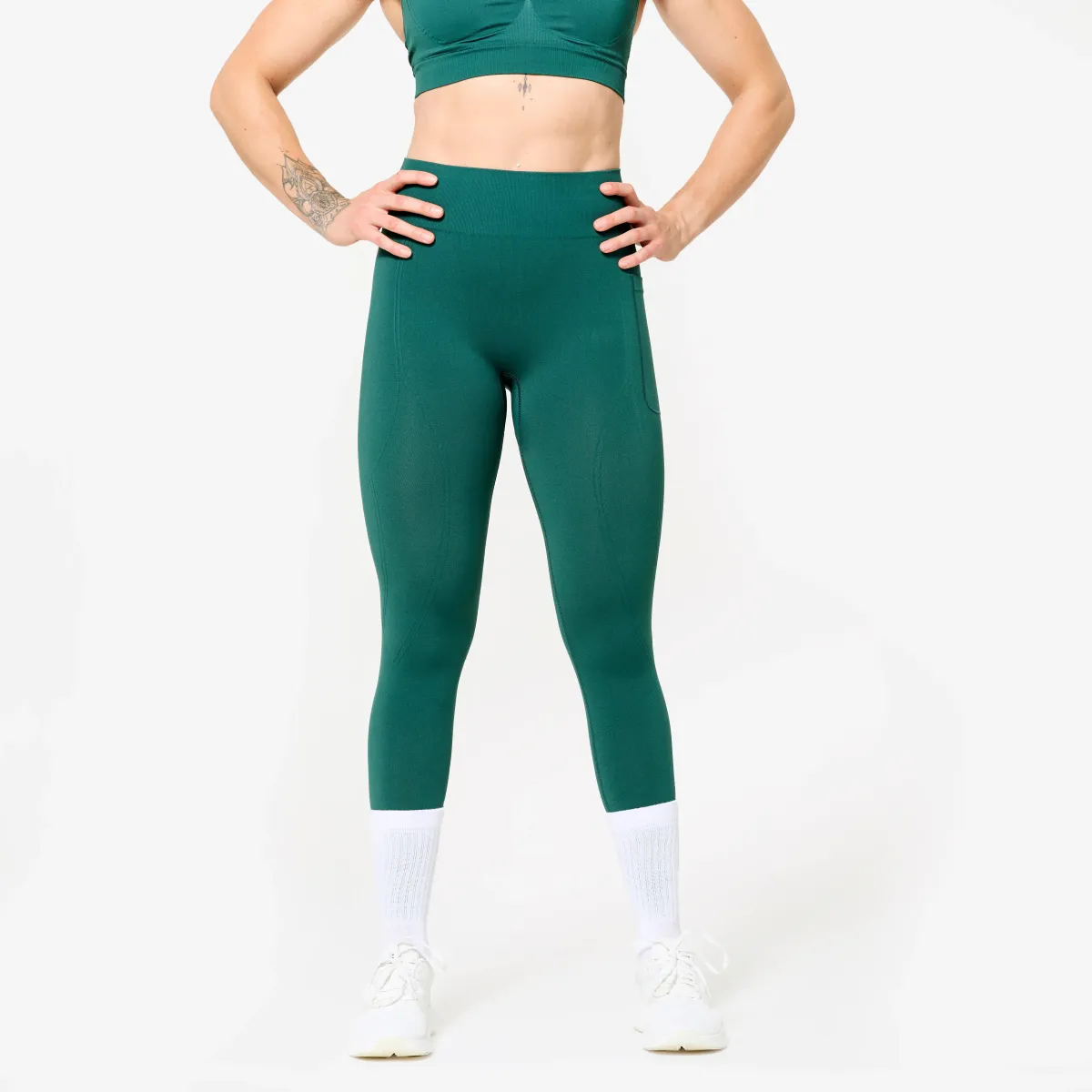 Tamnozelene ženske helanke push-up za fitnes