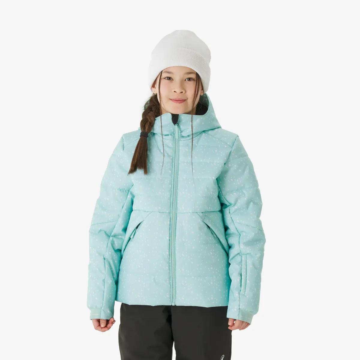Tirkizna dečja topla jakna za skijanje 100 WARM (6-14 godina)