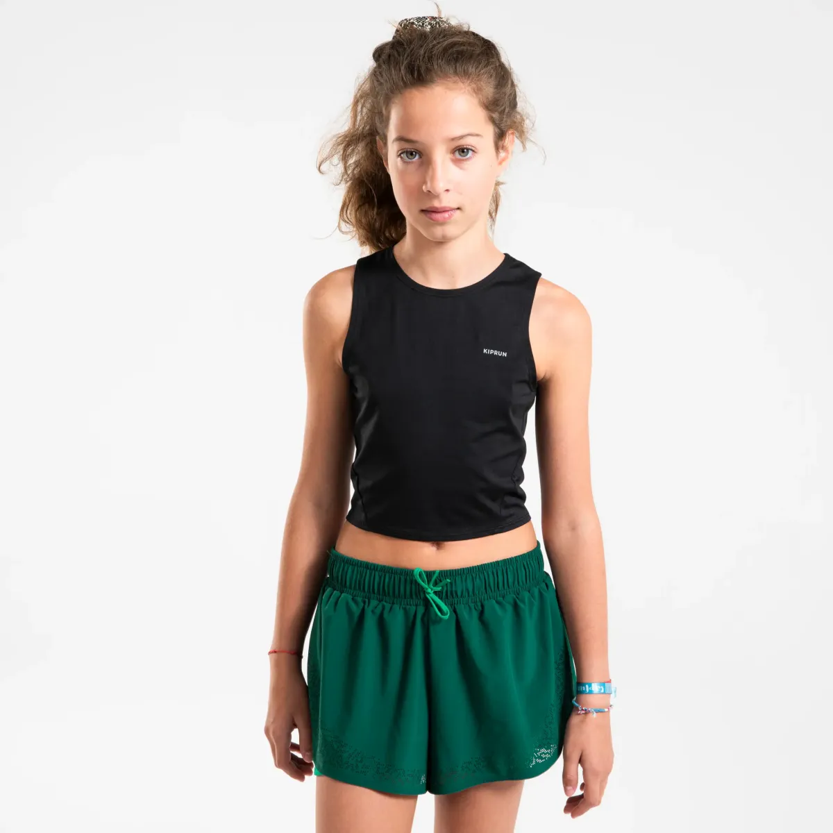 Zeleni šorts za trčanje za devojčice KIPRUN DRY+ 900