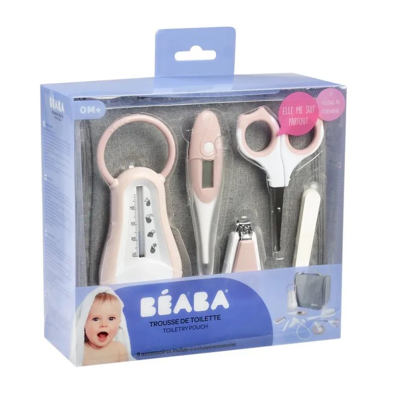 BEABA HIGIJENSKI SET OD 9 DELOVA U TORBICI OLD PINK