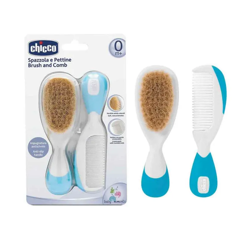 CHICCO SET CESALJ I CETKA OD PRIRODNE DLAKE PLAVI
