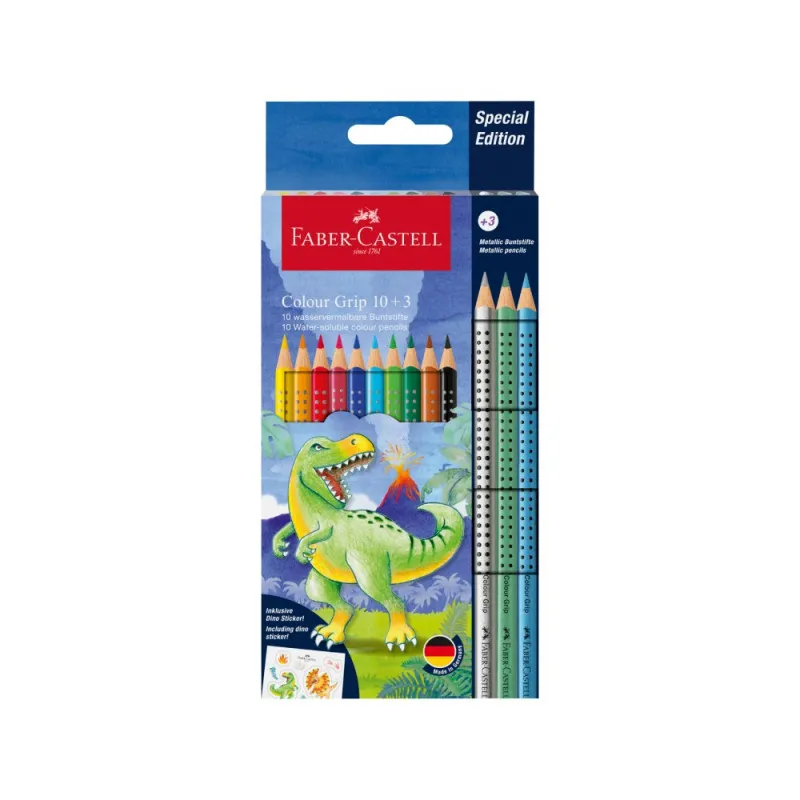 FABER CASTELL DRVENE BOJICE GRIP 1/10 DINOSAURUS+3 SPARKLE 201545