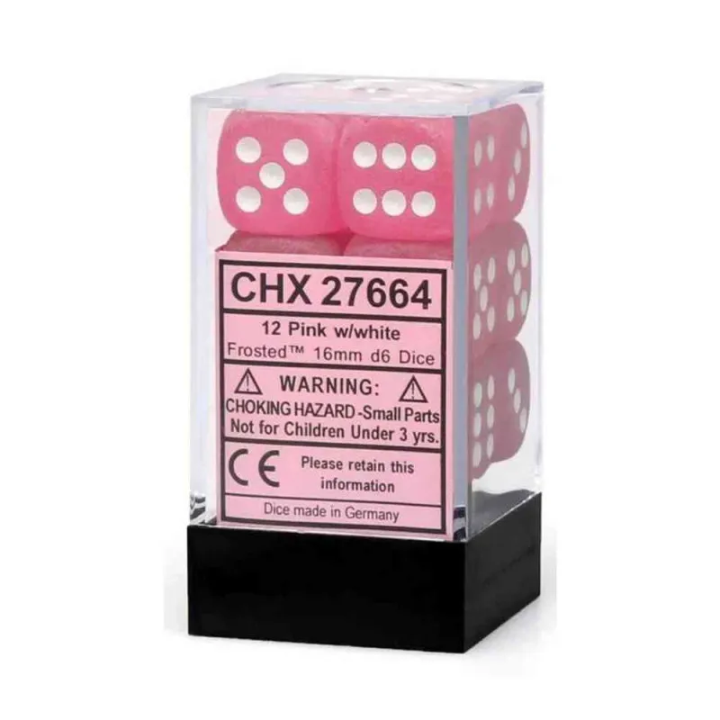 KOCKICE CHESSEX - BOREALIS - LUMINARY - PINK & SILVER - DICE BLOCK (12)