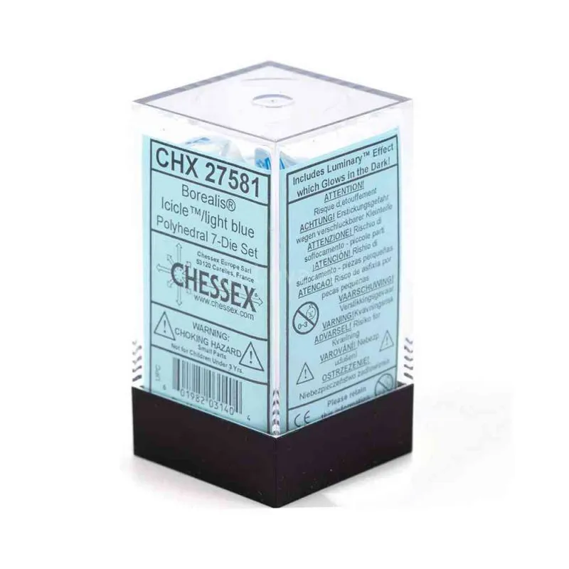 KOCKICE CHESSEX - BOREALIS - MINI POLYHEDRAL - LUMINARY - ICICLE & LIGHT BLUE (7...