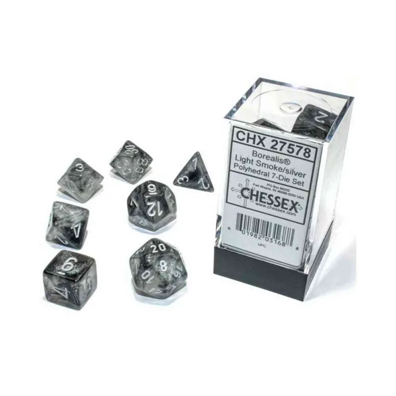KOCKICE CHESSEX - BOREALIS - POLYHEDRAL - LIGHT SMOKE & SILVER (7)