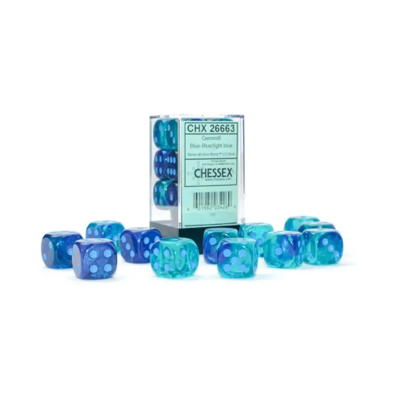 KOCKICE CHESSEX - GEMINI - LUMINARY - BLUE-BLUE & LIGHT BLUE - DICE BLOCK 16MM (...