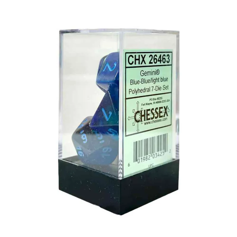KOCKICE CHESSEX - GEMINI - POLYHEDRAL - BLUE-BLUE & LIGHT BLUE (7)