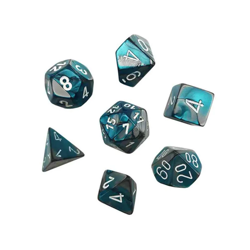 KOCKICE CHESSEX - GEMINI - POLYHEDRAL - STEEL-TEAL & WHITE (7)
