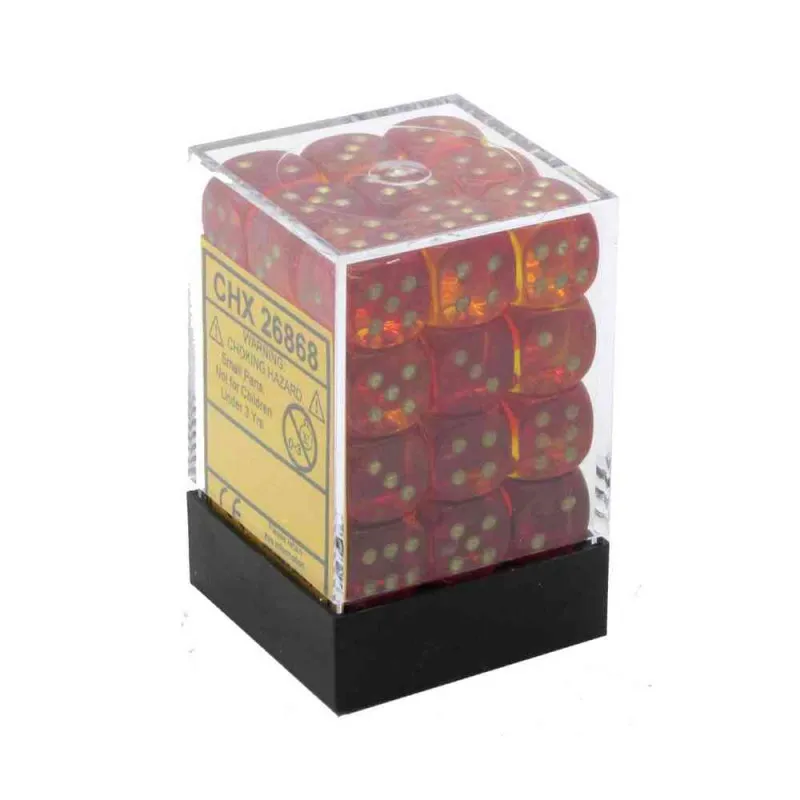 KOCKICE CHESSEX - GEMINI - TRANSLUCENT - RED-YELLOW & GOLD - DICE BLOCK 12MM (36...