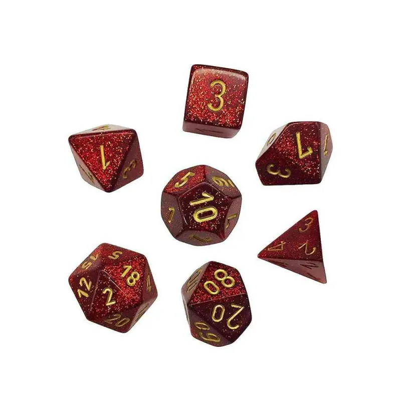 KOCKICE CHESSEX - GLITTER MINI - POLYHEDRAL - RUBY RED & GOLD (7)