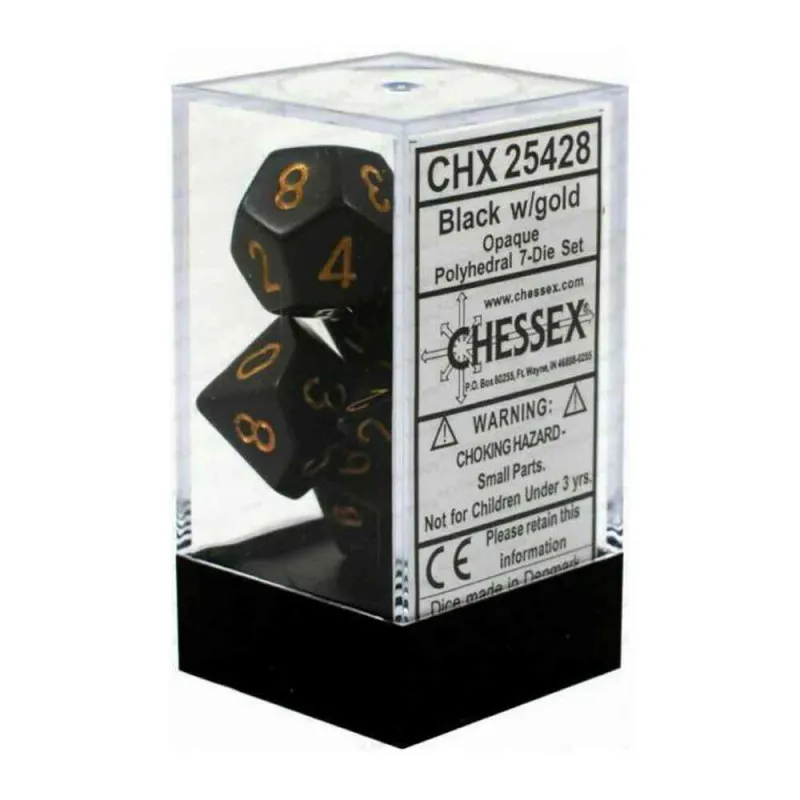 KOCKICE CHESSEX - OPAQUE - POLYHEDRAL - BLACK & GOLD (7)