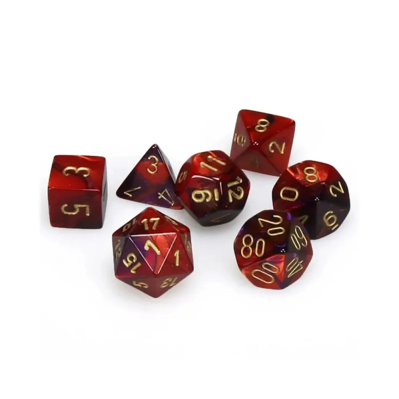 KOCKICE CHESSEX - POLYHEDRAL - GEMINI - PURPLE-RED & GOLD (7)