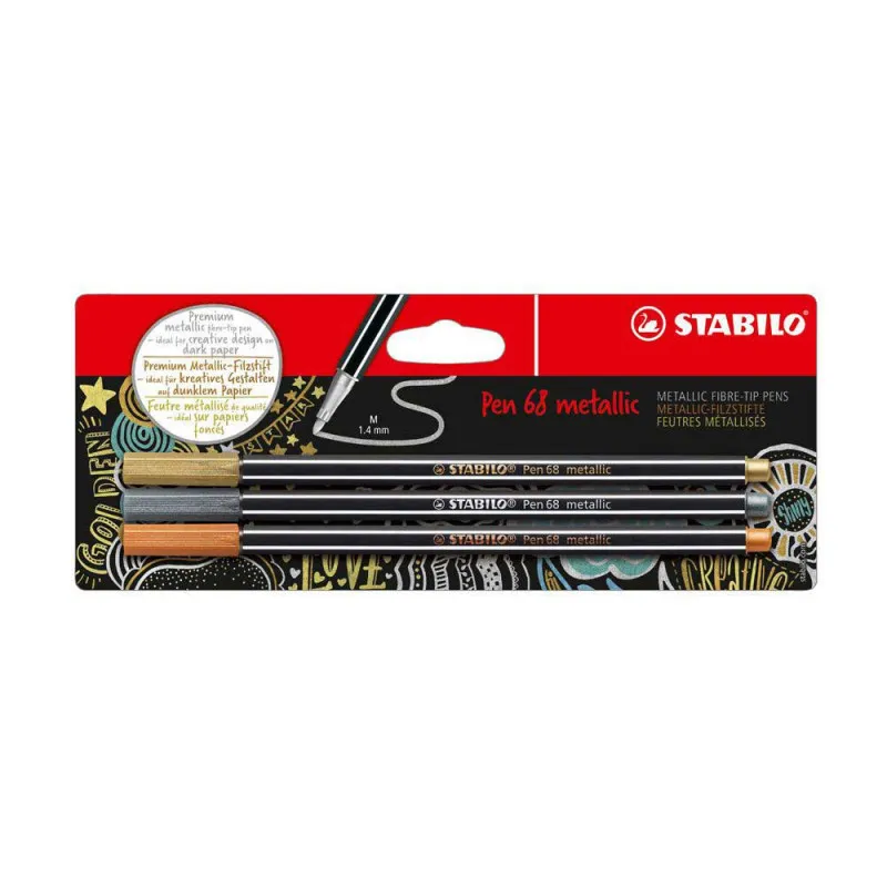 STABILO PEN 68 METALLIC FLOMASTERI 1/3-GOLD/SILVER/BAKAR