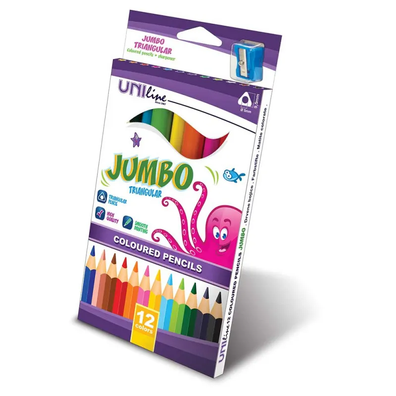 UNI LINE DRVENE BOJE 12/1 JUMBO TIANGULAR I  ZAREZAC