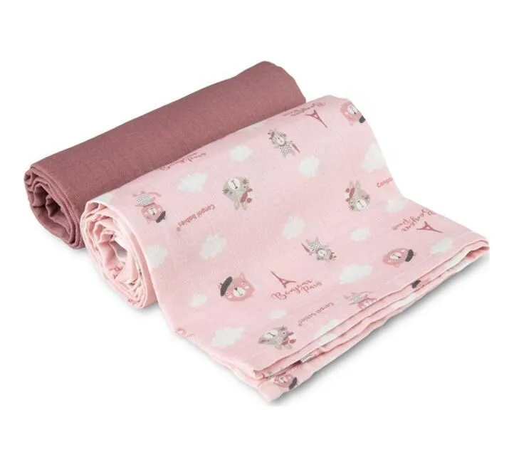 CANPOL BABIES MUSLIN PELENA 70X70CM BONJOUR PARIS PINK - 2KOM