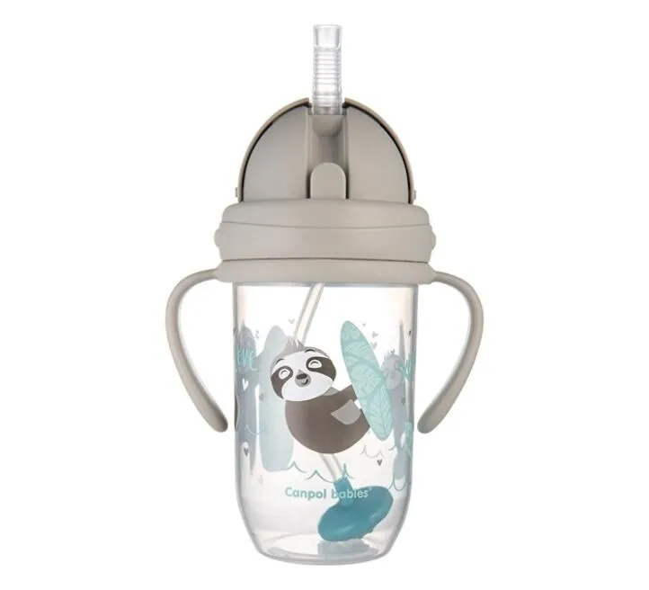 CANPOL BABIES NON-SPILL SPORTSKA ŠOLJA SA SLAMČICOM TEG 270ML 56/606 EXOTIC ANIMALS - GREY