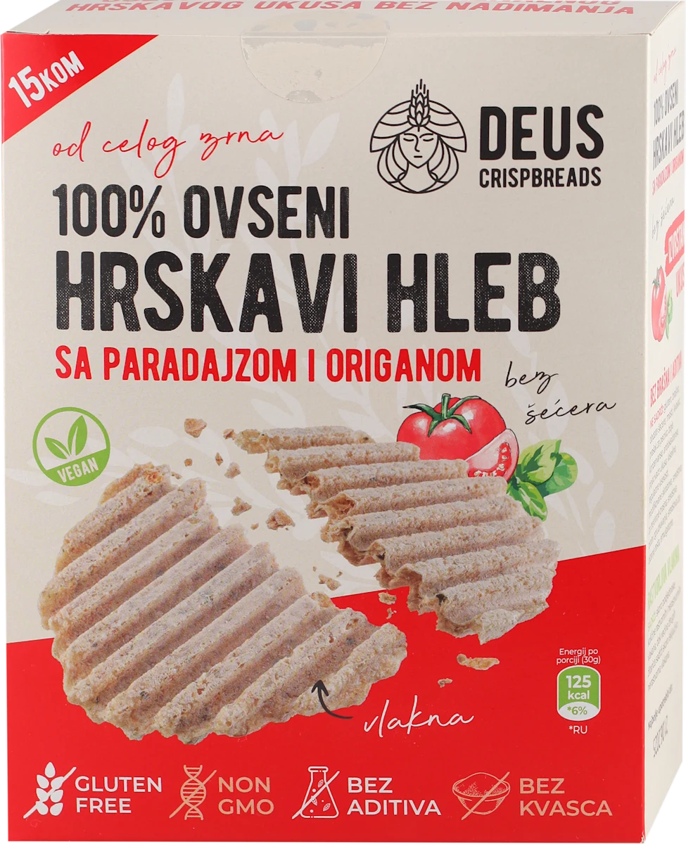 100% OVSENI HRSKAVI HLEB SA PARADAJZOM I ORIGANOM, 150 g