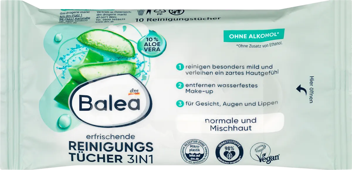 3IN1 maramice za čišćenje lica - aloe vera, putna..., 10 kom