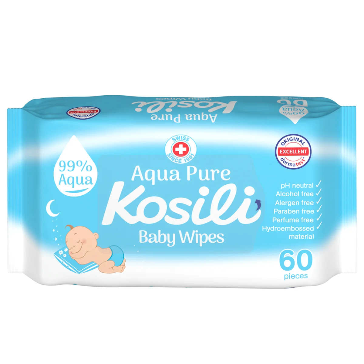 Aqua Pure vlažne maramice, 99% voda, 60 kom