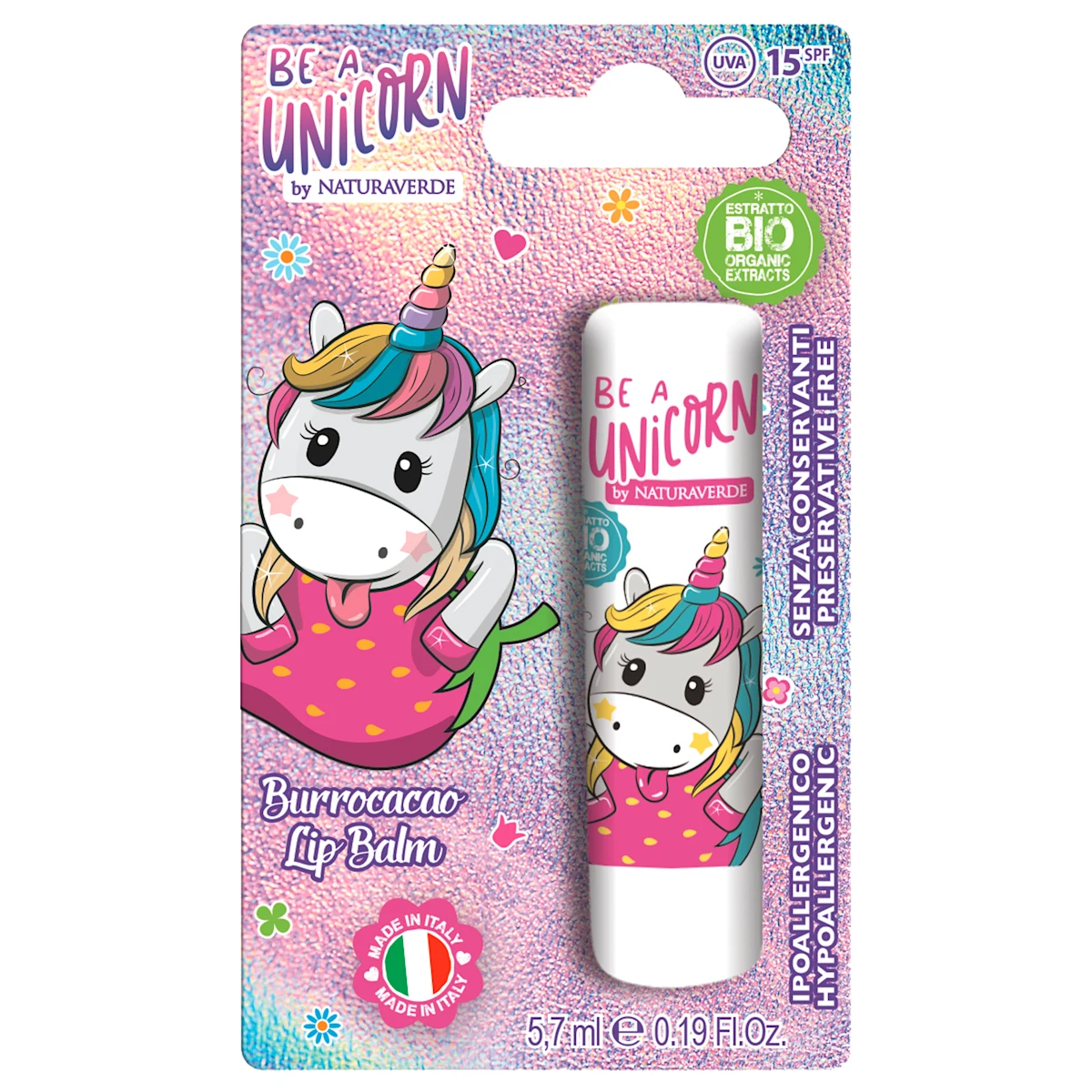 BE A UNICORN balzam za usne SPF15 - jagoda, 5,7 ml