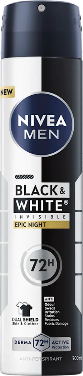 BLACK &amp; WHITE INVISIBLE EPIC NIGHT dezodorans u spreju za muškarce, 200 ml