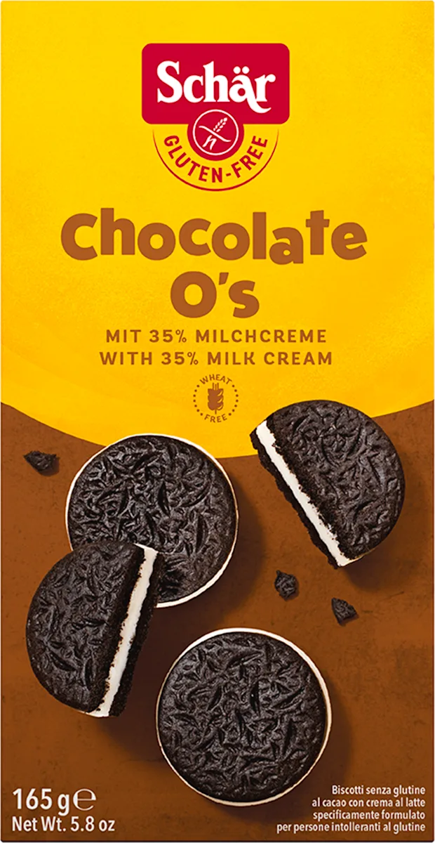 Chocolate O's kakao biskvit sa mlečnim krem punjenjem, bez glutena, 165 g