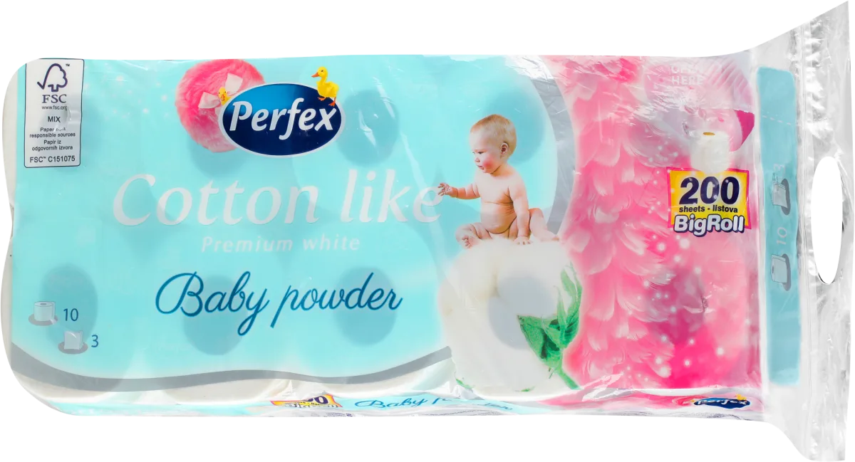 Cotton like Baby Powder toaletni papir  3-slojni, 10 kom